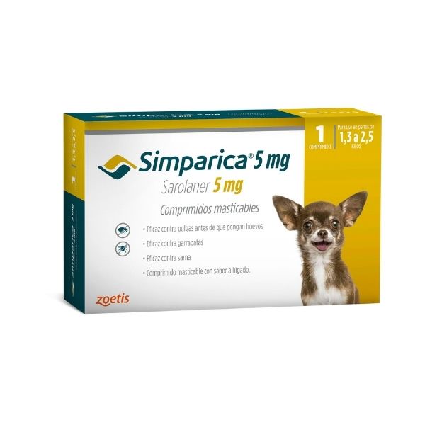 imagen de caja de tres comprimidos de simparica perros mini 5mg